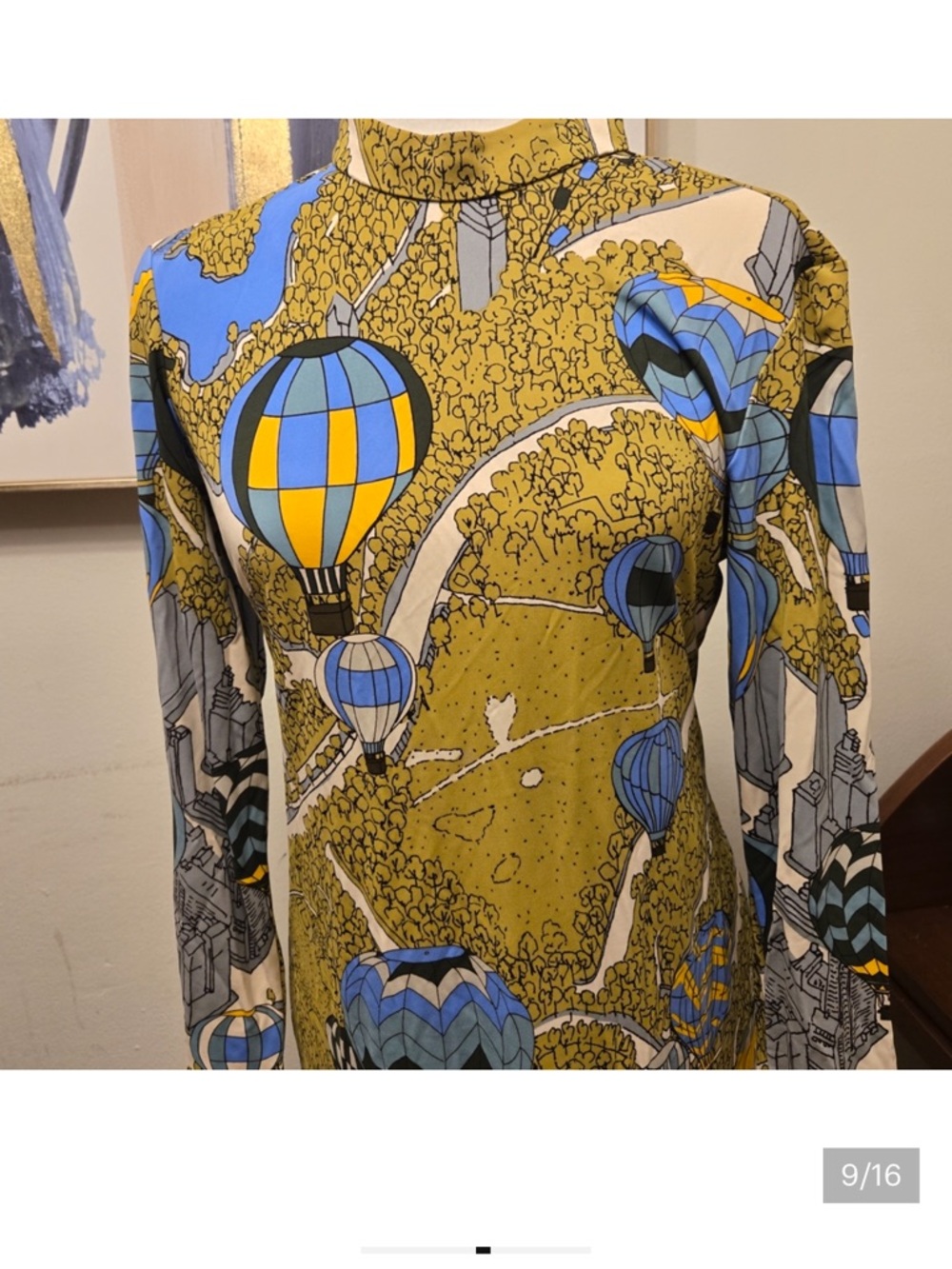 Tory Burch Olive Maxi Dress with Sky Blue & White Hot-Air Balloon Print - Picture 9 of 14